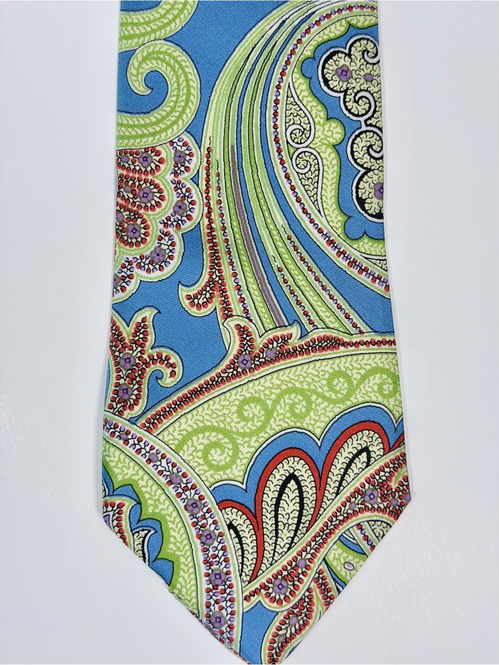 Ralph Lauren Purple Label Silk Tie Blue Green Paisley Made Italy Luxury Mens
